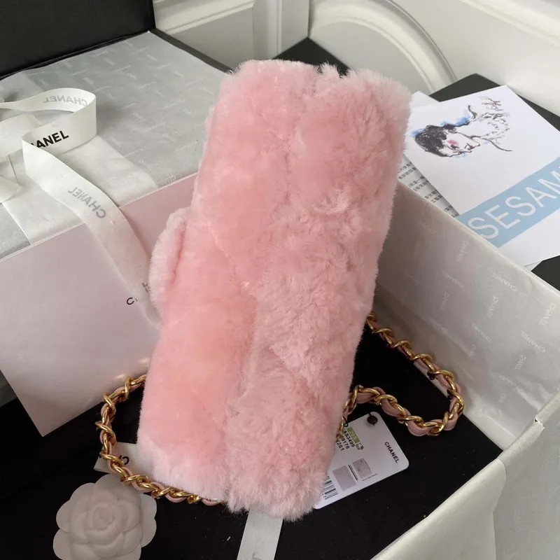 Chanel AS3499 Flap Bag Shearling Pink