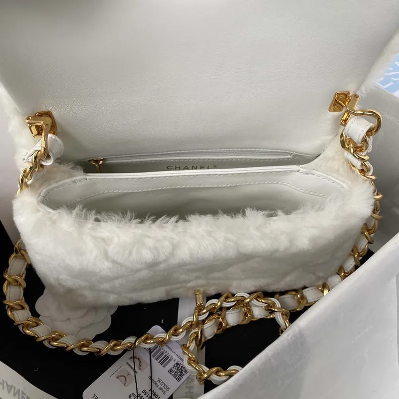 Chanel AS3499 Flap Bag Shearling White
