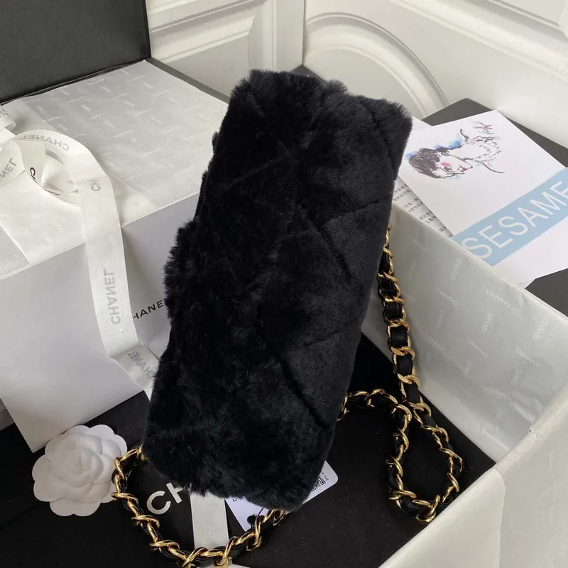 Chanel AS3499 Flap Bag Shearling Black