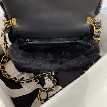 Chanel AS3499 Flap Bag Shearling Black