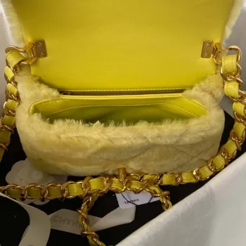 Chanel AS3498 Flap Bag Shearling Yellow