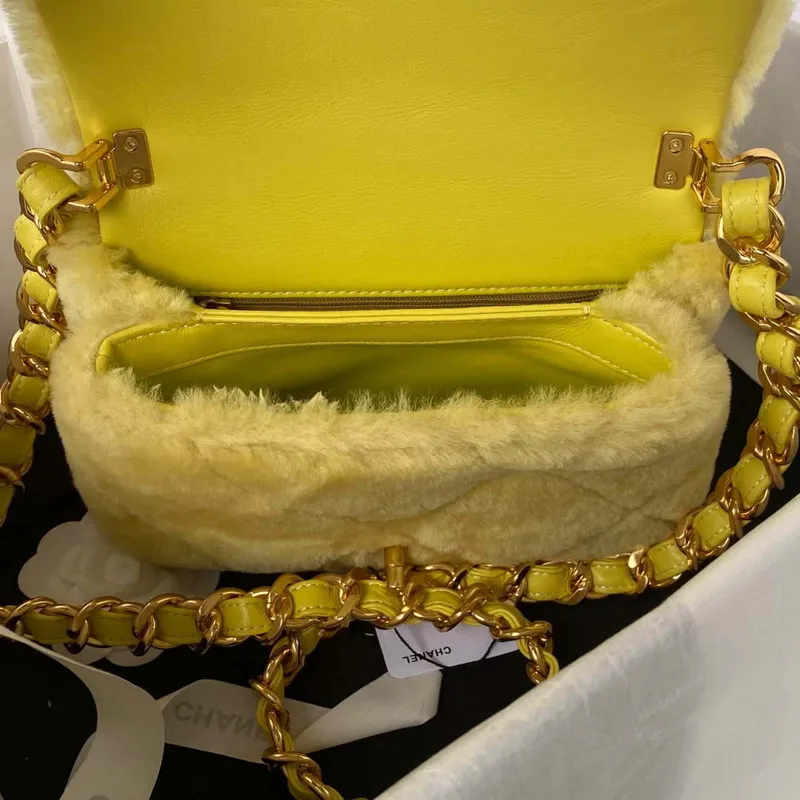 Chanel AS3498 Flap Bag Shearling Yellow