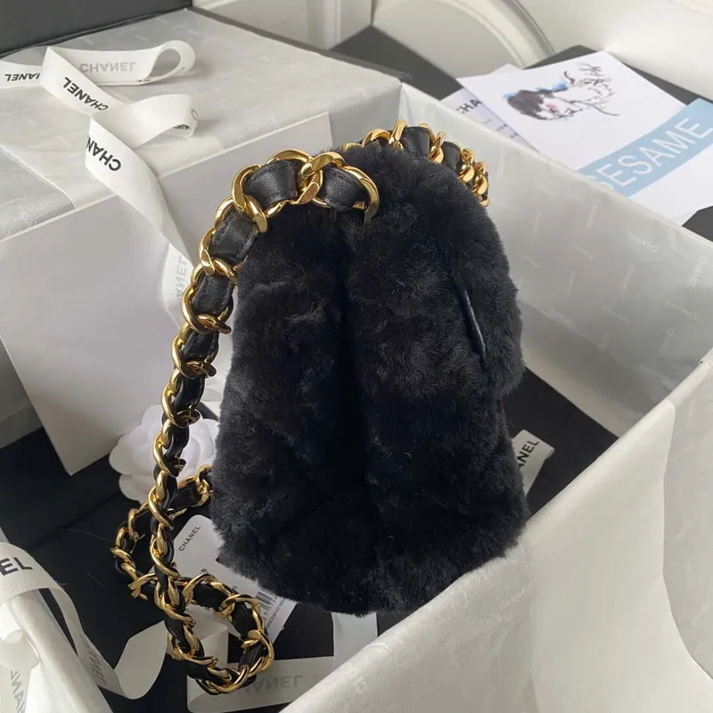 Chanel AS3498 Flap Bag Shearling Black