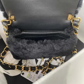 Chanel AS3498 Flap Bag Shearling Black