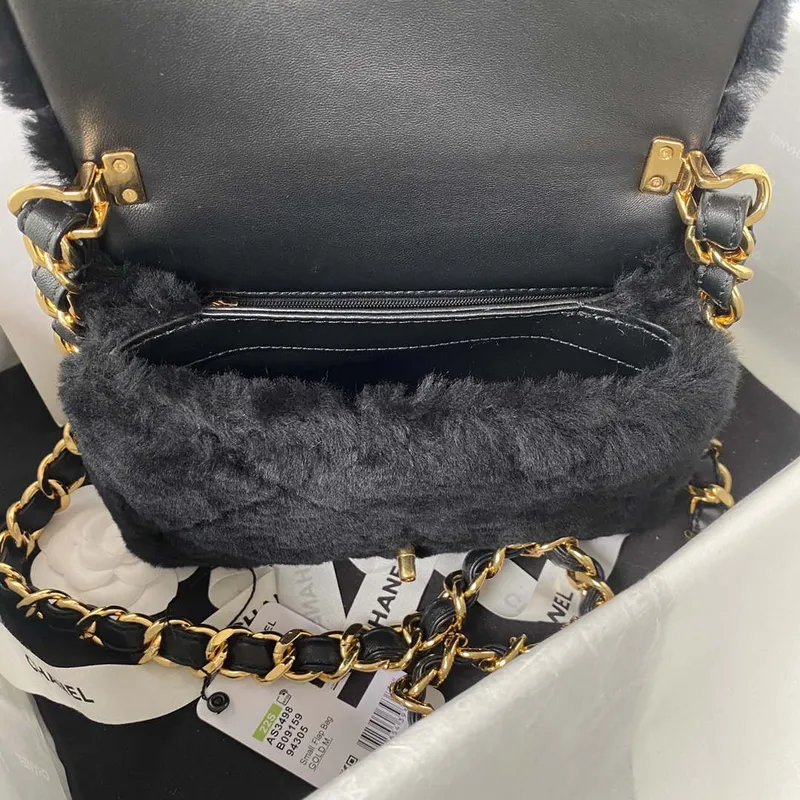 Chanel AS3498 Flap Bag Shearling Black