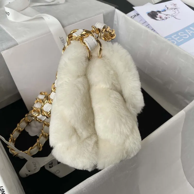 Chanel AS3498 Flap Bag Shearling Beige