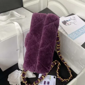 Chanel AS3498 Flap Bag Shearling Purple