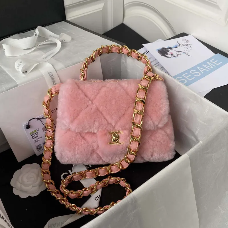 Chanel AS3498 Flap Bag Shearling Pink