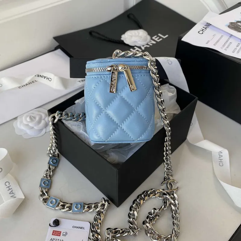 Chanel AP2718 Small Vanity With Chain Blue Lambskin