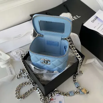Chanel AP2718 Small Vanity With Chain Blue Lambskin