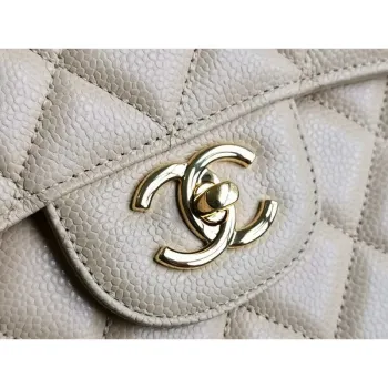Chanel A58600 Large Classic Handbag Grained shiny Calfskin Apricot Gold