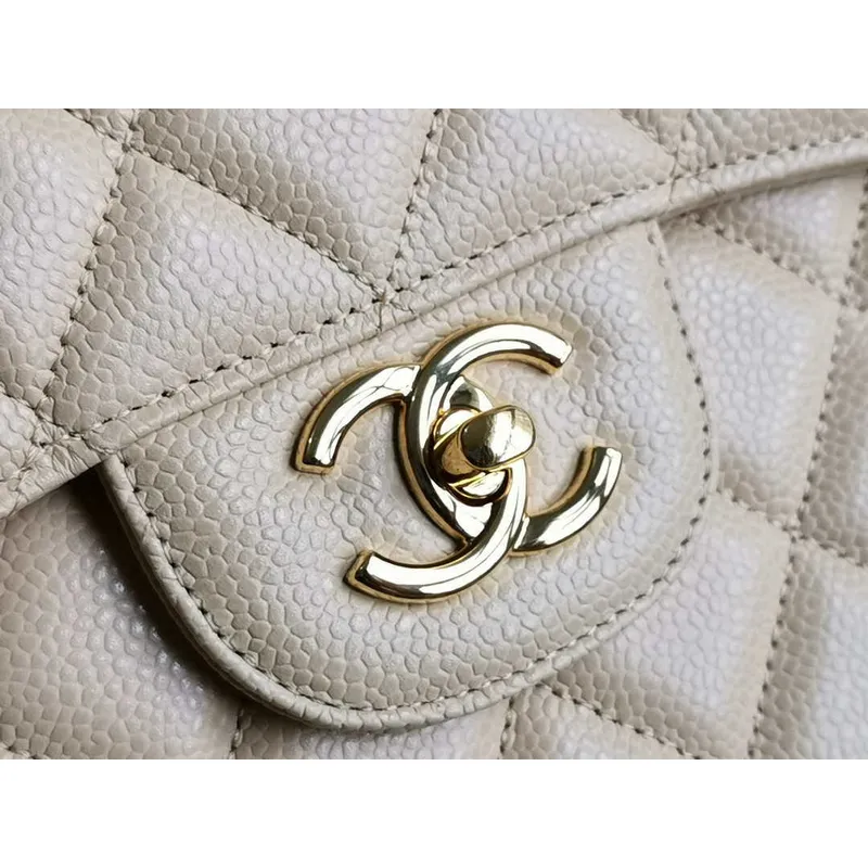 Chanel A58600 Large Classic Handbag Grained shiny Calfskin Apricot Gold