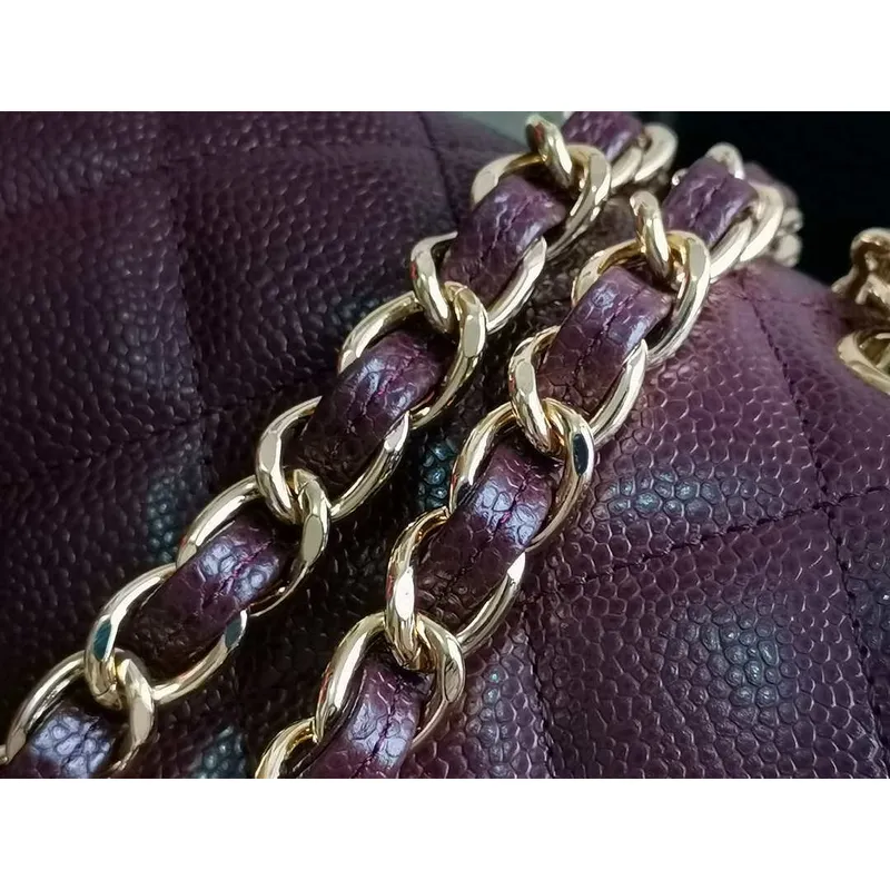Chanel A58600 Large Classic Handbag Grained shiny Calfskin Wine Red Gold