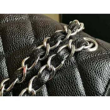 Chanel A58600 Large Classic Handbag Grained shiny Calfskin Black Sliver