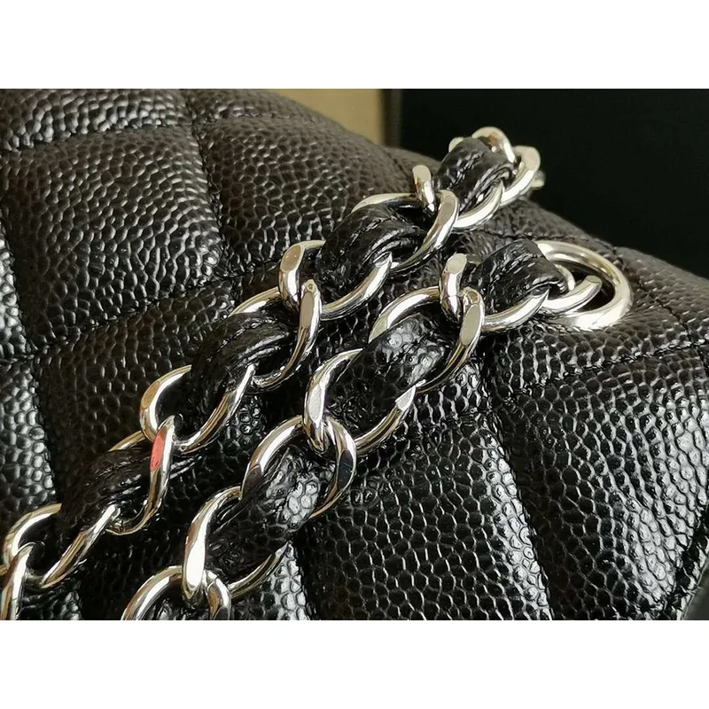 Chanel A58600 Large Classic Handbag Grained shiny Calfskin Black Sliver