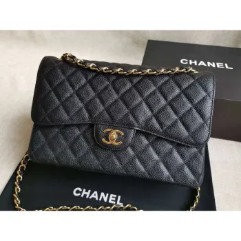 Chanel A58600 Large Flap Handbag Classic bag Grained shiny Calfskin gold Black