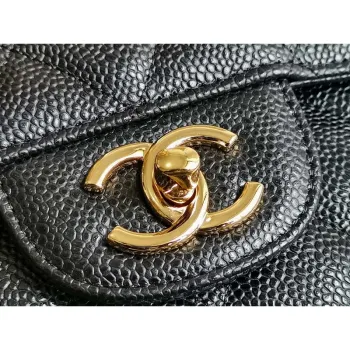 Chanel A58600 Large Flap Handbag Classic bag Grained shiny Calfskin gold Black
