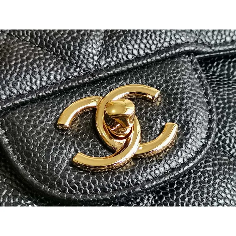 Chanel A58600 Large Flap Handbag Classic bag Grained shiny Calfskin gold Black
