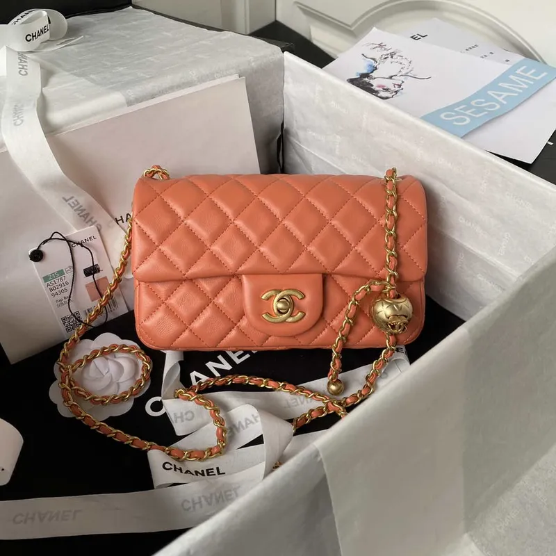 Chanel AS1787 Mini Flap Bag Lambskin Orange Gold