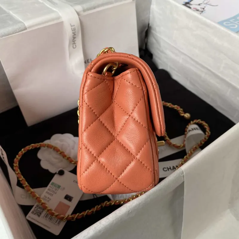 Chanel AS1787 Mini Flap Bag Lambskin Orange Gold