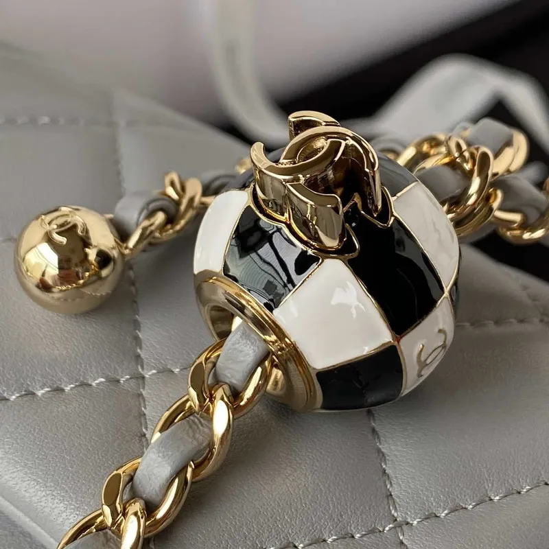 Chanel AS1787 Mini Flap Bag Football Lambskin Gray Gold