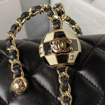 Chanel AS1787 Mini Flap Bag Football Lambskin Black Gold