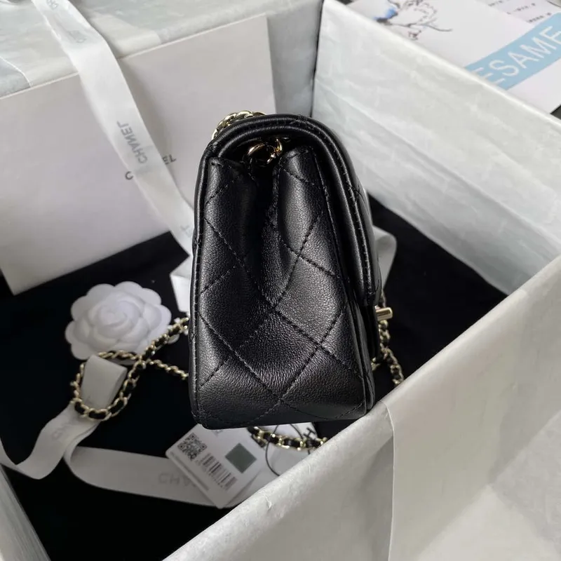 Chanel AS1787 Mini Flap Bag Football Lambskin Black Gold