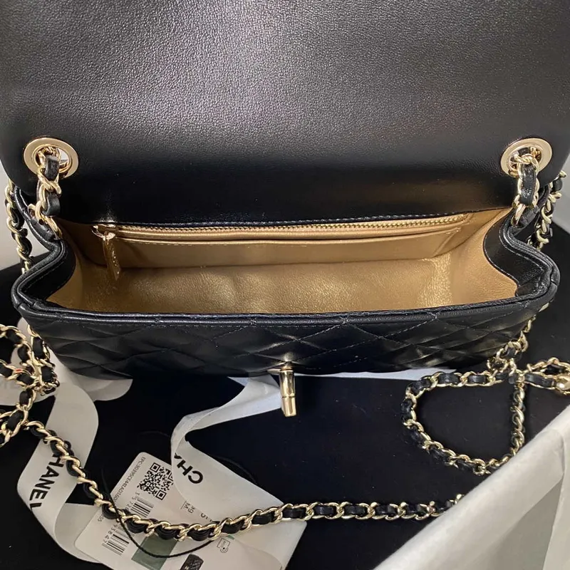 Chanel AS1787 Mini Flap Bag Football Lambskin Black Gold