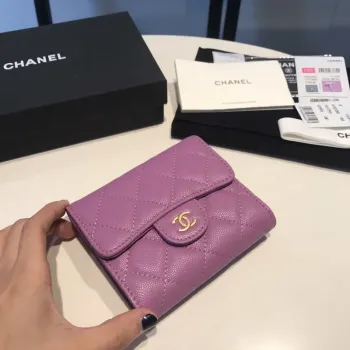 Chanel AP0231 Classic Small FLAP Wallet Calfskin Purple Gold