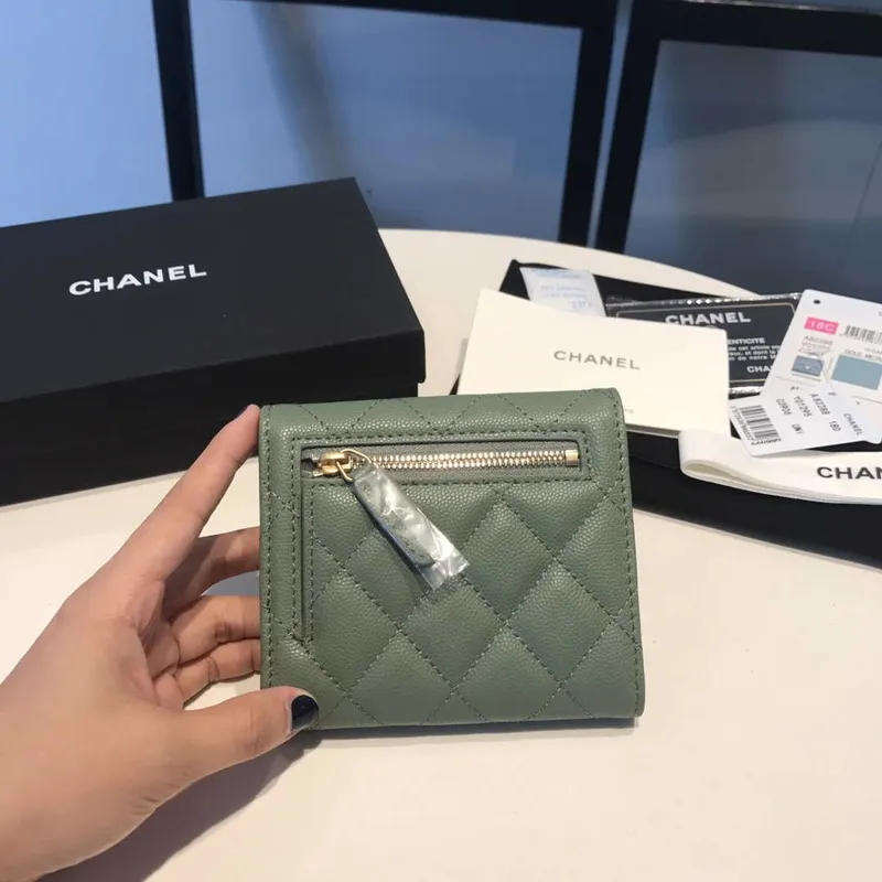 Chanel AP0231 Classic Small FLAP Wallet Calfskin Green Gold