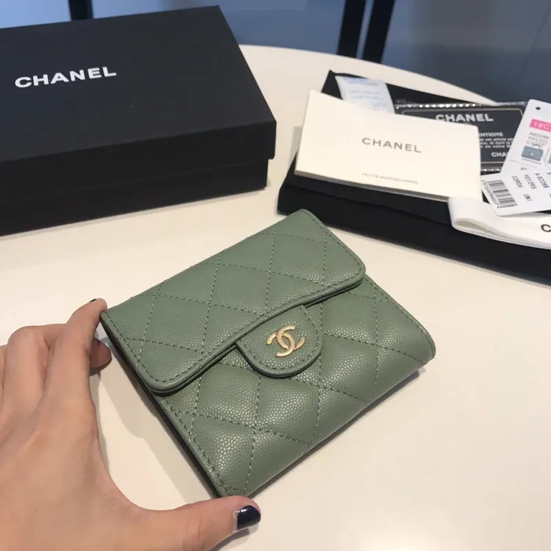 Chanel AP0231 Classic Small FLAP Wallet Calfskin Green Gold