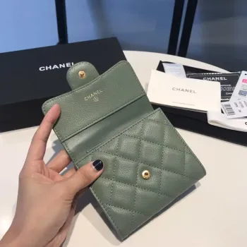 Chanel AP0231 Classic Small FLAP Wallet Calfskin Green Gold