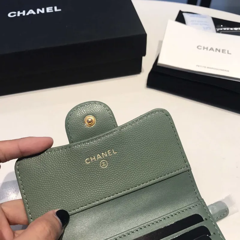 Chanel AP0231 Classic Small FLAP Wallet Calfskin Green Gold