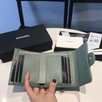 Chanel AP0231 Classic Small FLAP Wallet Calfskin Green Gold