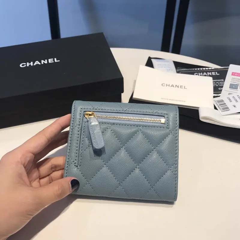 Chanel AP0231 Classic Small FLAP Wallet Calfskin Blue Gold