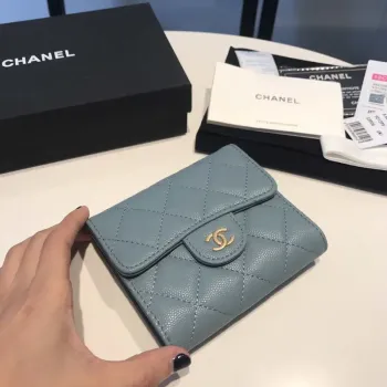 Chanel AP0231 Classic Small FLAP Wallet Calfskin Blue Gold