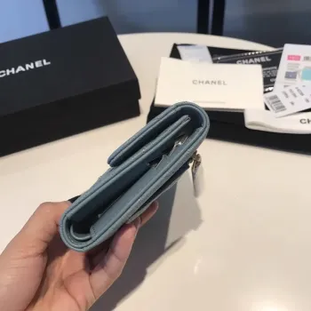 Chanel AP0231 Classic Small FLAP Wallet Calfskin Blue Gold