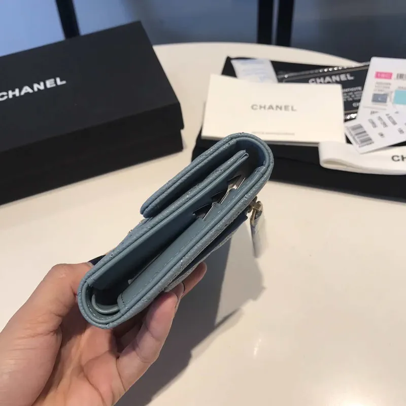 Chanel AP0231 Classic Small FLAP Wallet Calfskin Blue Gold