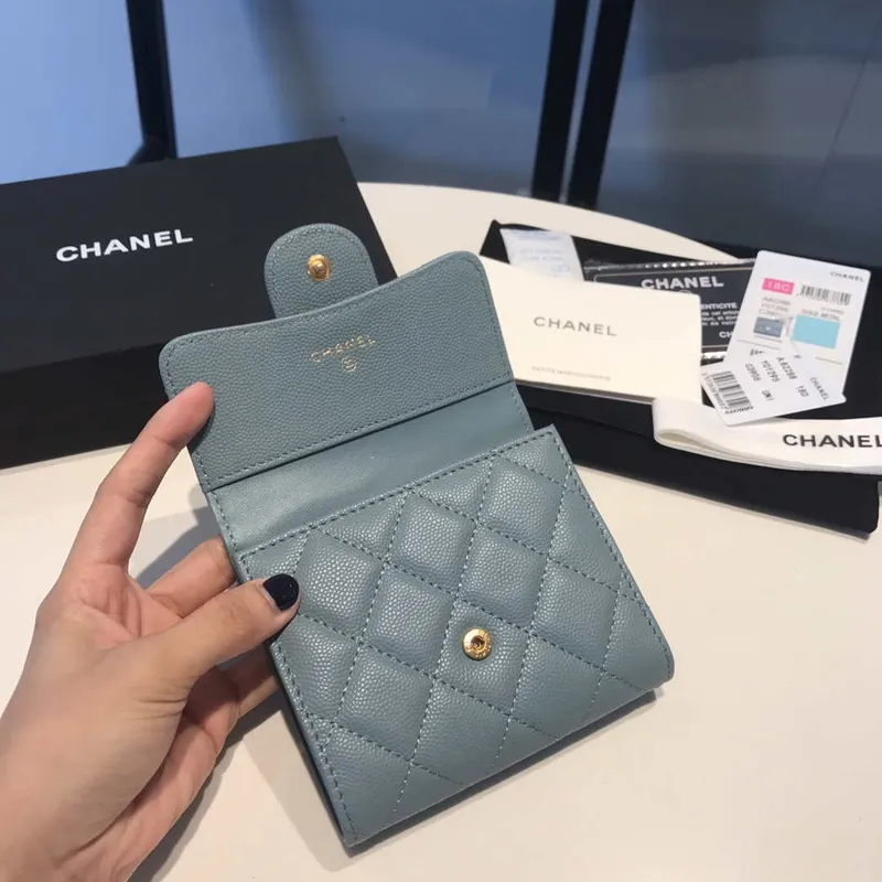 Chanel AP0231 Classic Small FLAP Wallet Calfskin Blue Gold