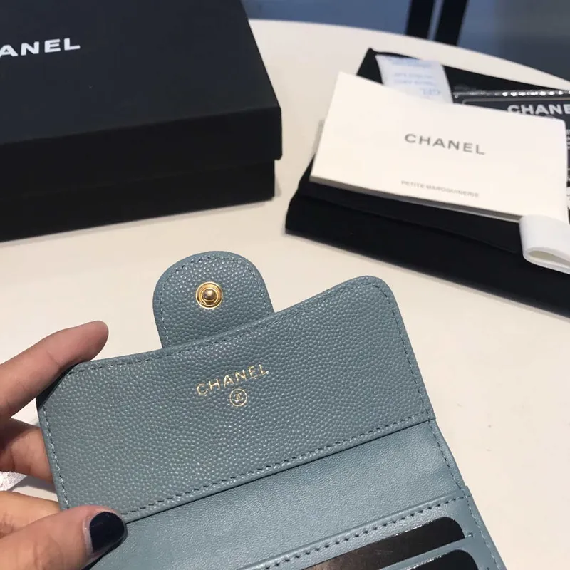 Chanel AP0231 Classic Small FLAP Wallet Calfskin Blue Gold