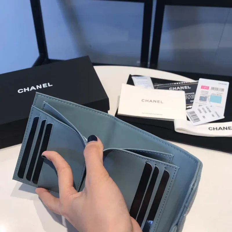 Chanel AP0231 Classic Small FLAP Wallet Calfskin Blue Gold