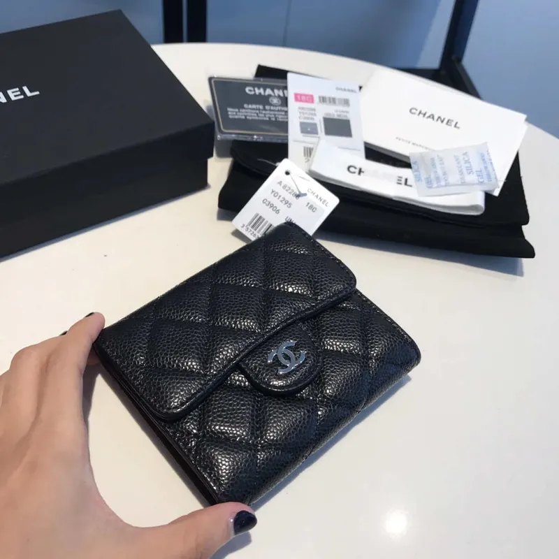 Chanel AP0231 Classic Small FLAP Wallet Calfskin Black Sliver