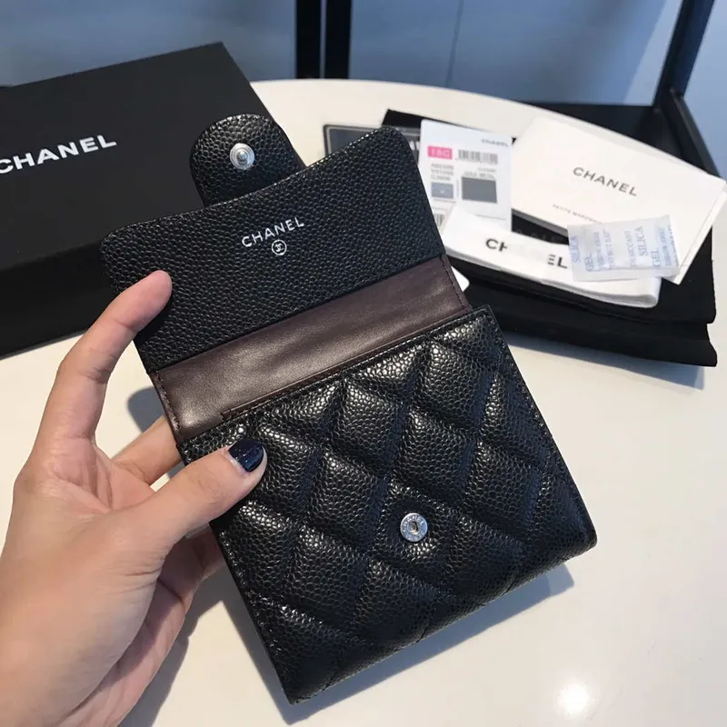 Chanel AP0231 Classic Small FLAP Wallet Calfskin Black Sliver