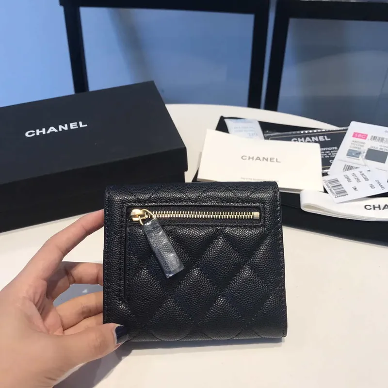 Chanel AP0231 Classic Small FLAP Wallet Calfskin Black Gold