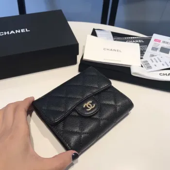 Chanel AP0231 Classic Small FLAP Wallet Calfskin Black Gold