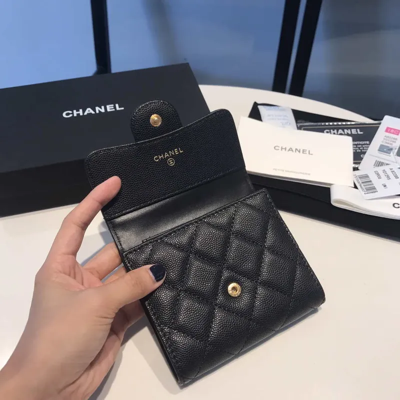 Chanel AP0231 Classic Small FLAP Wallet Calfskin Black Gold