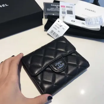 Chanel AP0231 Classic Small FLAP Wallet Lambskin Black Silver