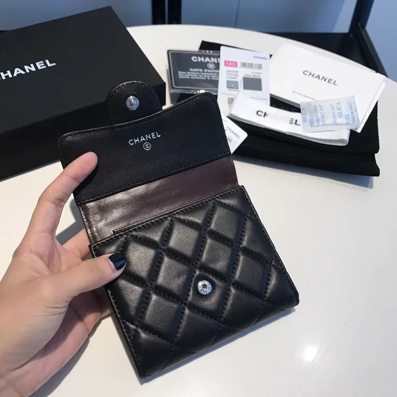 Chanel AP0231 Classic Small FLAP Wallet Lambskin Black Silver