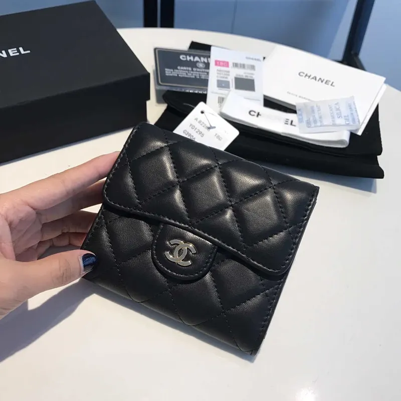 Chanel AP0231 Classic Small FLAP Wallet Lambskin Black Gold