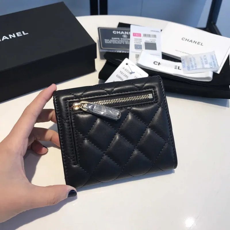 Chanel AP0231 Classic Small FLAP Wallet Lambskin Black Gold